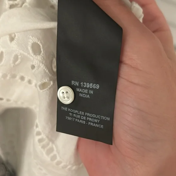 The Kooples White Cotton Ruffle Eyelet Top Size Medium - Picture 12 of 12